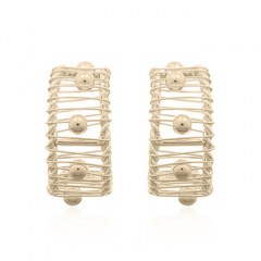 925 Balls Rolling On Wires Of The Curve Yellow Gold Stud Earrings by BeYindi 