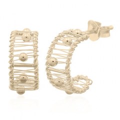 925 Balls Rolling On Wires Of The Curve Yellow Gold Stud Earrings
