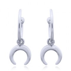 Crescent Moon Hanging Silver Hook Stud Earrings by BeYindi 