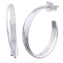 Stylish Plain Round Silver Curve Stud Earrings by BeYindi
