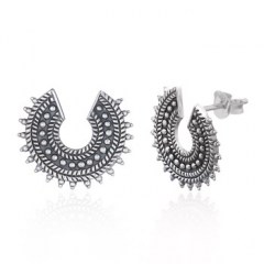 Baliense Antiqued Round Curve Oxidied Silver Earrings
