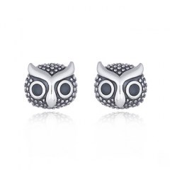 Lovable Owl Silver Oxidized Stud Earrings