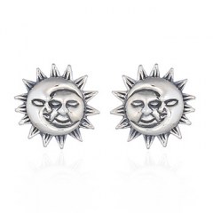 Crescent Moon And Sun 925 Silver Earrings