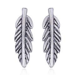 Oxidized Silver Feather Stud Earrings by BeYindi