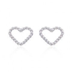 Twisted Wire Open Heart Silver Stud Earrings