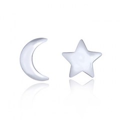 Mismatched Crescent Moon Star Stud Earrings