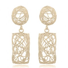 Rectangular Crochet Yellow Gold Stud Earrings