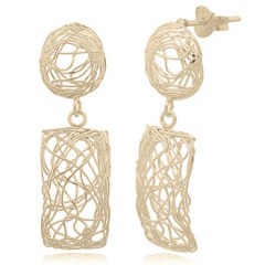 Rectangular Crochet Yellow Gold Stud Earrings by BeYindi 