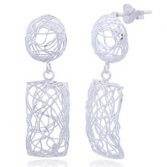 Rectangular Crochet Silver Plated Stud Earrings by BeYindi 