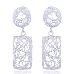Rectangular Crochet Silver Plated Stud Earrings by BeYindi