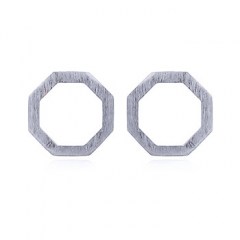 Octagon Brushed Silver Plated Stud Earrings