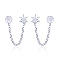 Double Stud Full Moon and Star 925 Earrings