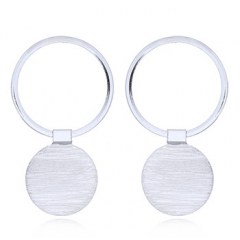 Open Circle and Hinged Brushed Silver Disc Studs