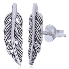 Feather Stud Earrings in 925 Silver