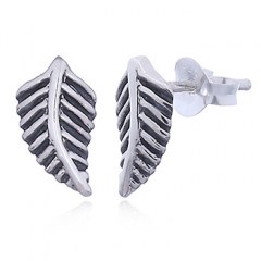 Curved Fern Stud Earrings in 925 Silver