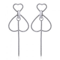 Double Open Heart Silver Studs Twisted Rope