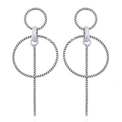 Double Open Circle Silver Studs Twisted Rope