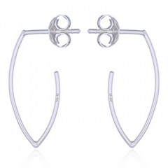 Open Marquise Shape Silver Wire Stud Earrings
