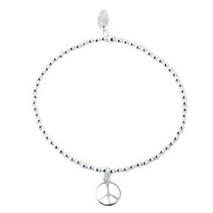 Sterling Silver Beads Stretch Bracelet with Peace Charm