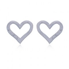 Brushed 925 Silver Heart Stud Earrings by BeYindi 