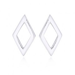 Polished Silver Open Diamond Stud Earrings