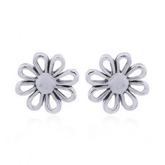 Silver Stud Earrings Minimalist Daisy Open Petals by BeYindi 