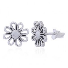 Silver Stud Earrings Minimalist Daisy Open Petals by BeYindi