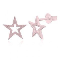 Brushed Silver Star Earrings Rose Gold Plated by BeYindi