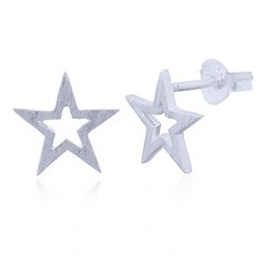 Brushed 925 Silver Star Stud Earrings