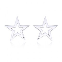 Polished Silver Open Star Stud Earrings by BeYindi 