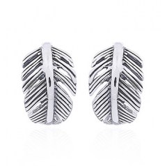 Curled Feather Silver Stud Earrings by BeYindi 