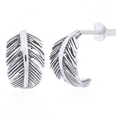 Curled Feather Silver Stud Earrings