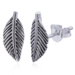 Oxidized 925 Silver Leaf Stud Earrings by BeYindi 