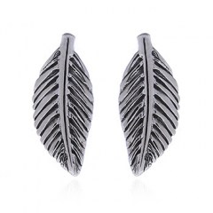 Oxidized 925 Silver Leaf Stud Earrings
