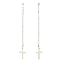 Chain and Cross Sterling Silver Stud Earrings