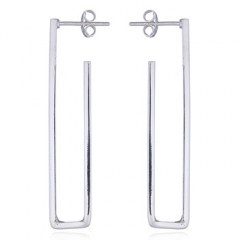 Sterling Silver Stud Earrings Rectangular Fine Shiny Lines by BeYindi