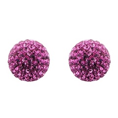 Pink Czech Crystals Silver Stud Earrings Fancy 12mm Spheres