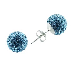Ice-Blue Czech Glass Crystals Silver Stud Earrings Spheres