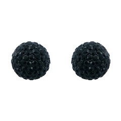Sterling Silver Czech Crystals Studs Black Glitter Spheres