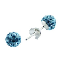 Czech Crystals Stud Earrings Sterling Silver Ice-Blue Spheres 