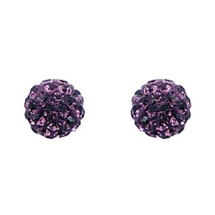 Czech Crystals Stud Earrings Silver Purple Glitter Spheres