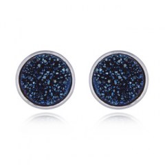 Druzy Blue Rounded Silver Plated 925 Stud Earrings