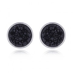 Druzy Black Rounded Silver Plated 925 Stud Earrings