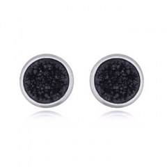 Sparkling Druzy Black Rounded 925 Silver Stud Earrings