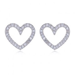 CZ In Heart Silver Plated Stud Earrings