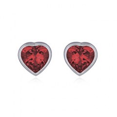 Heart Faceted Garnet Color Cubic Zirconia Stud Earrings