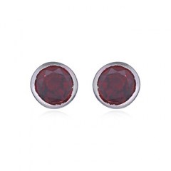 Round Faceted Garnet Color Cubic Zirconia Stud Earrings