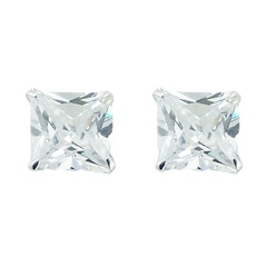 10mm Square Silver Cubic Zirconia Stud Earrings