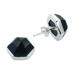 Sterling Silver Hexagon Faceted Black Agate Stud Earrings