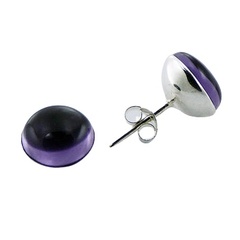 Semi-Spheres Glossy Violet Hydro Quartz 925 Silver Stud